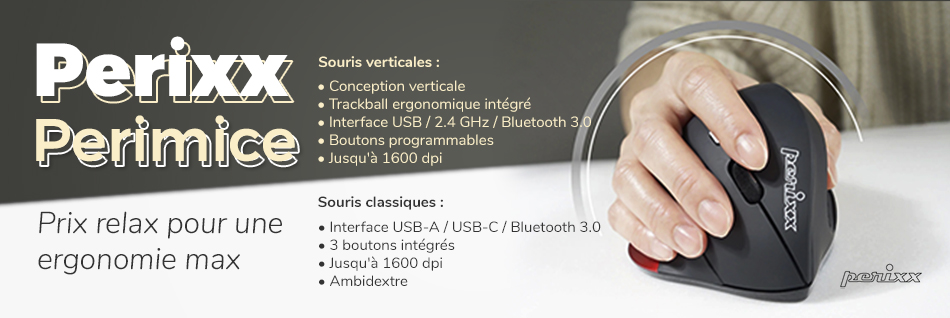 Souris sans fil 2.4GHz & Bluetooth® Rechargeable ergonomique Trackball